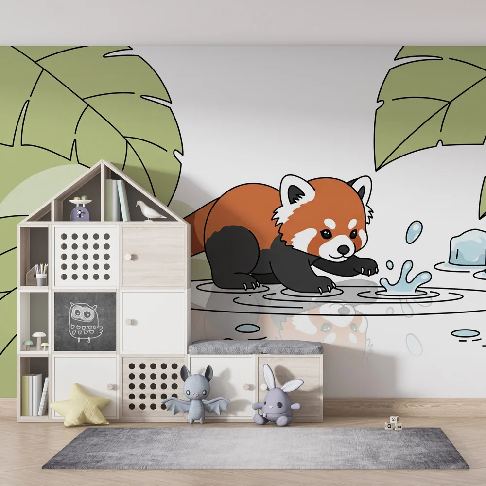 Tapet barnerom | Morsom rød panda i naturen