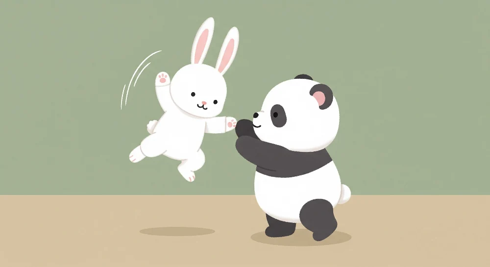 Tapet barnerom | Morsomme panda og leken kanin