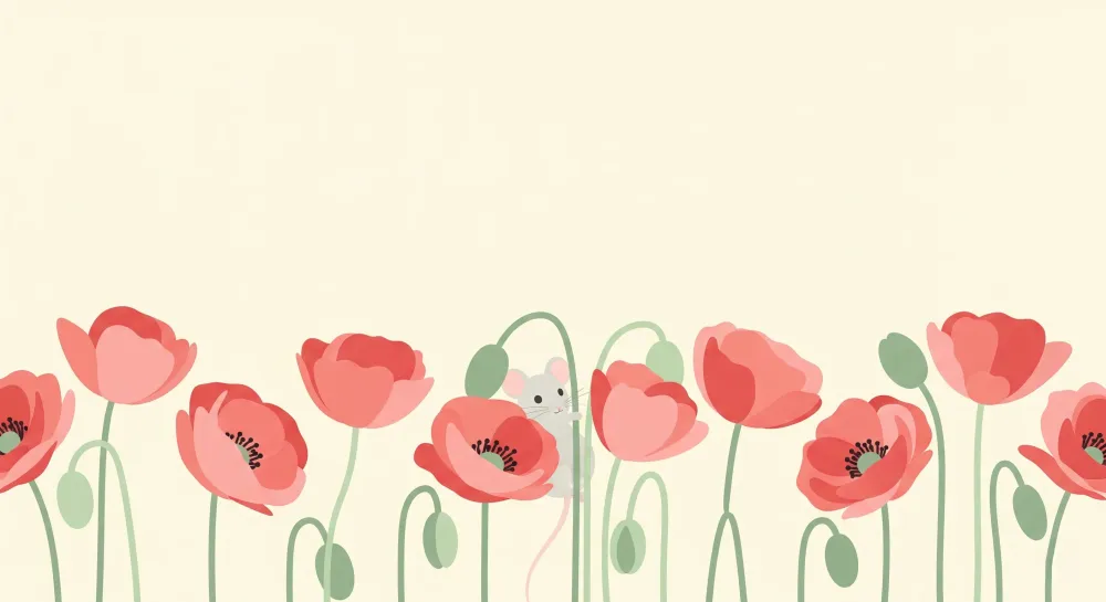Tapet barnerom | Mus og valmuer i blomst