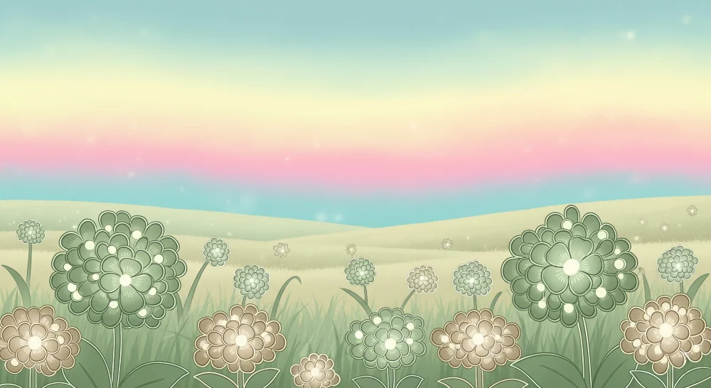 Tapet barnerom | Myke blomster og pastellhimmel