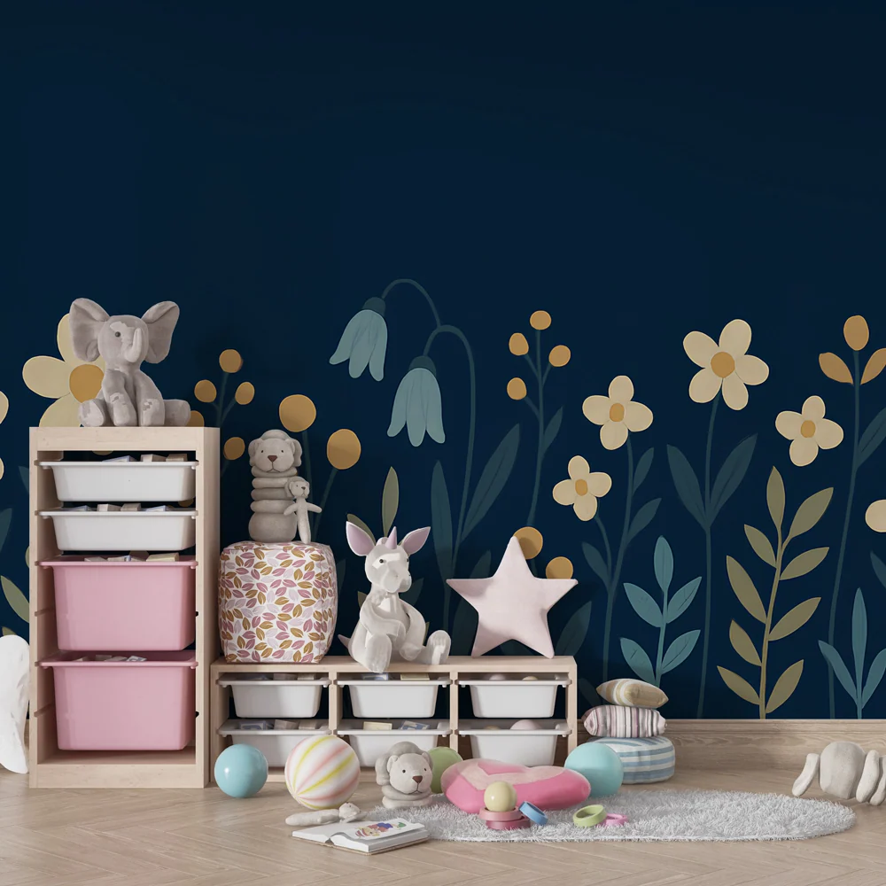Tapet barnerom | Mykt og beroligende blomsterfelt
