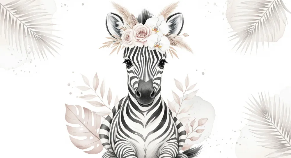 Tapet barnerom | Nydelig blomsterzebra en delikat stemning
