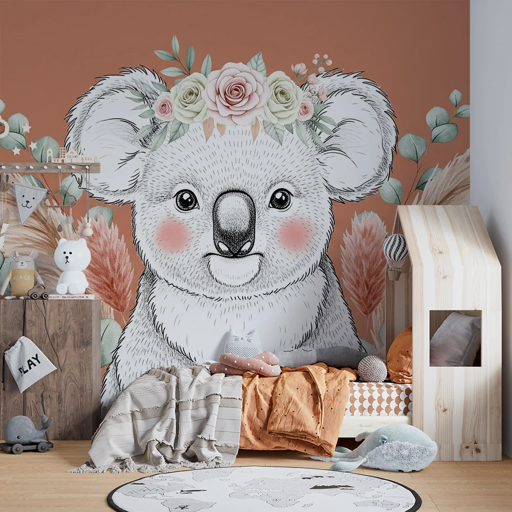 Tapet barnerom | Nydelig koala med blomster