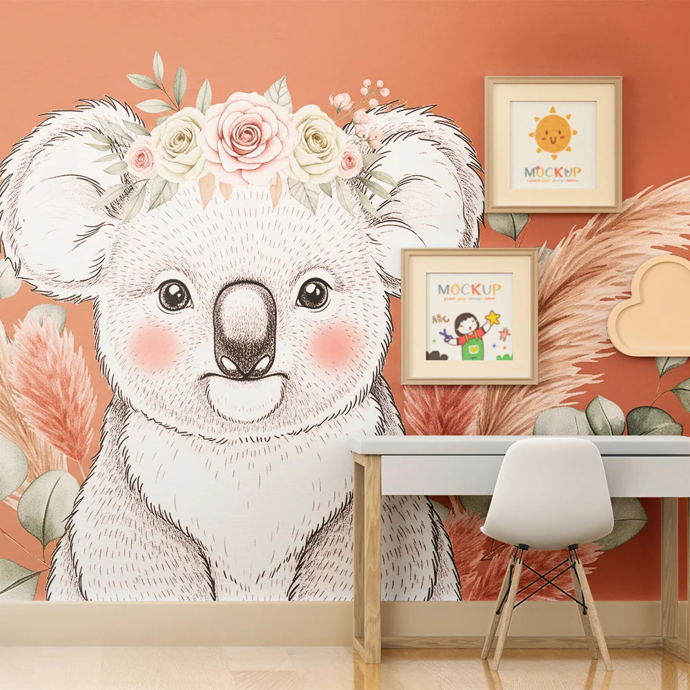 Tapet barnerom | Nydelig koala med blomster