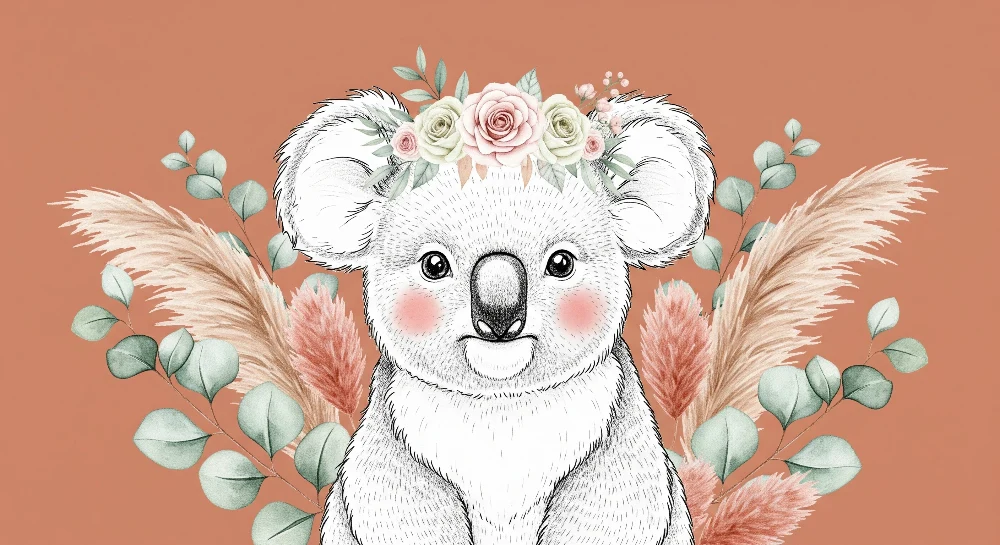 Tapet barnerom | Nydelig koala med blomster