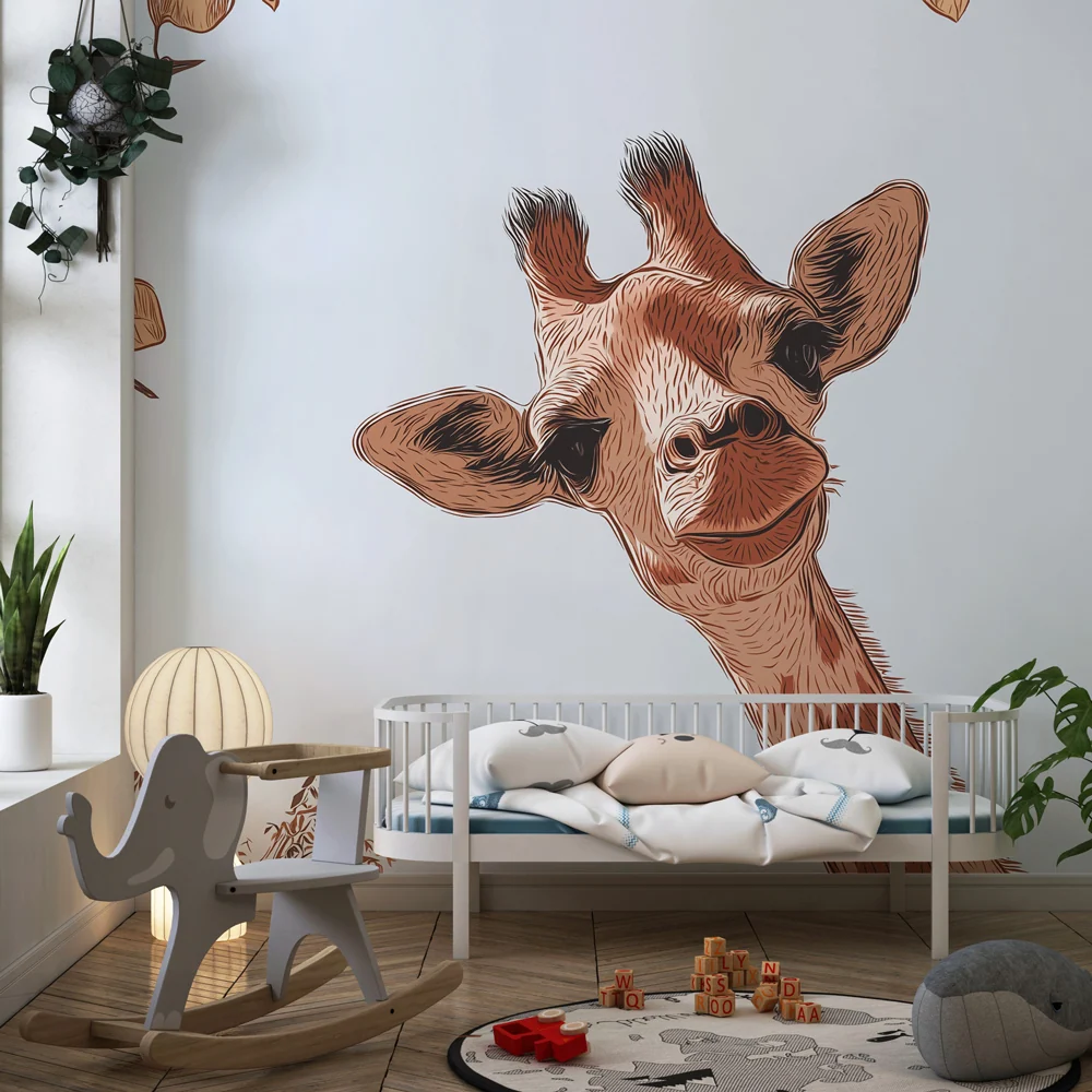 Tapet barnerom | Nysgjerrig giraff under en azurblå himmel