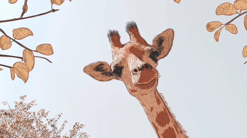 Tapet barnerom | Nysgjerrig giraff under en azurblå himmel