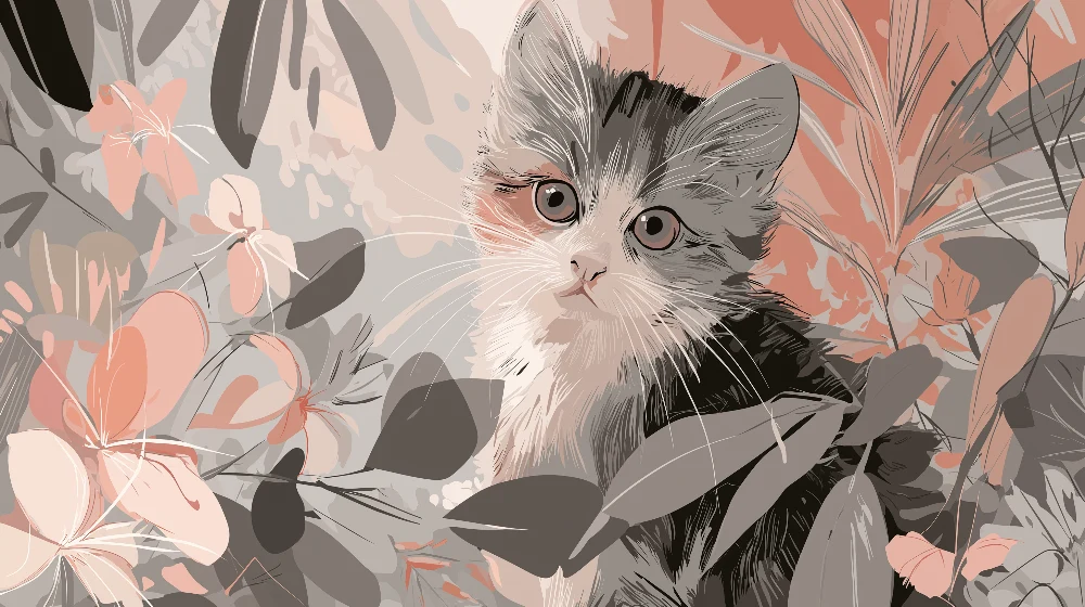Tapet barnerom | Nysgjerrig kattunge i en blomsterhage