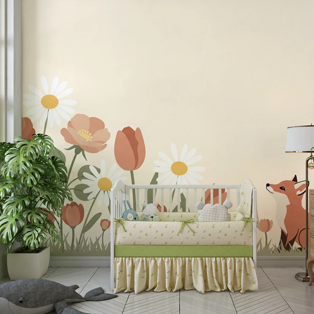 Tapet barnerom | Nysgjerrig rev blant blomstene