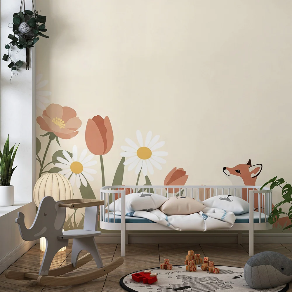 Tapet barnerom | Nysgjerrig rev blant blomstene
