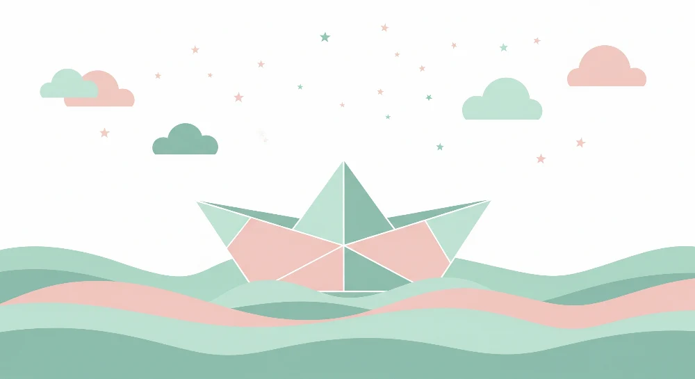 Tapet barnerom | Origami båt på pastellbølger