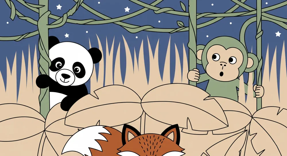 Tapet barnerom | Panda og apekatt i nattjungelen
