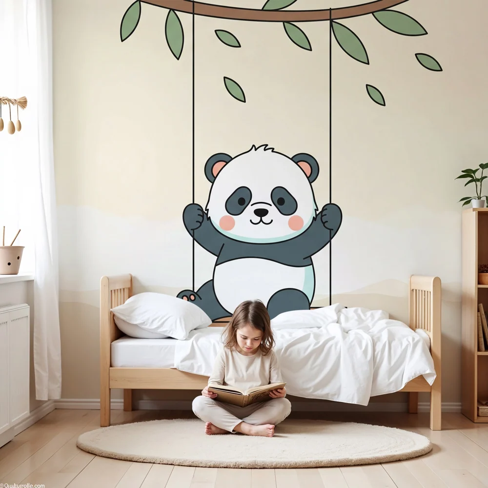 Tapet barnerom | Søt panda på en huske