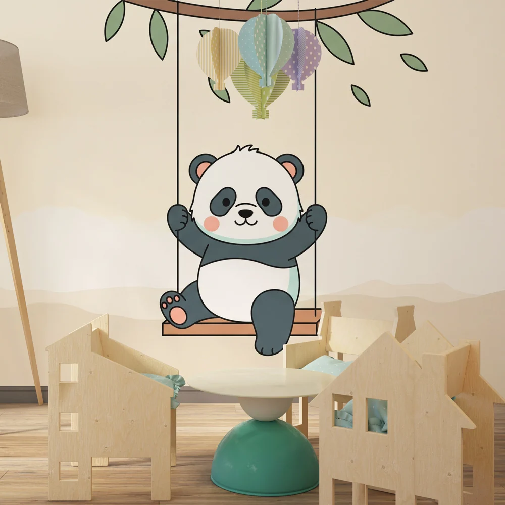 Tapet barnerom | Søt panda på en huske