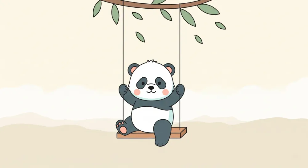 Tapet barnerom | Søt panda på en huske