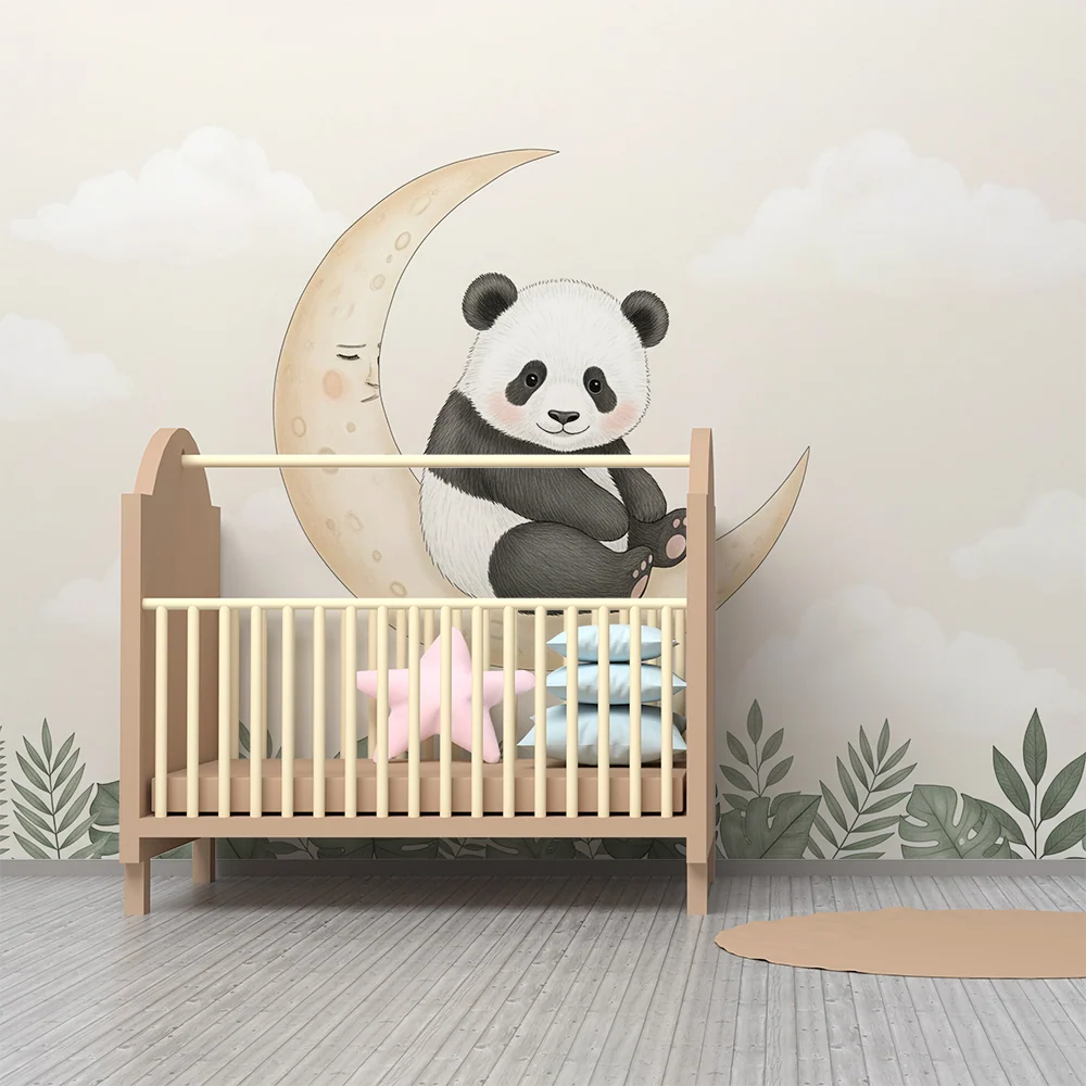 Tapet barnerom | Søt panda på månen