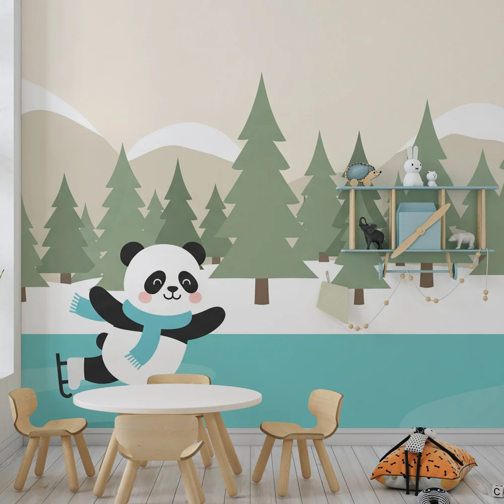 Tapet barnerom | Panda skøyter på islagt innsjø