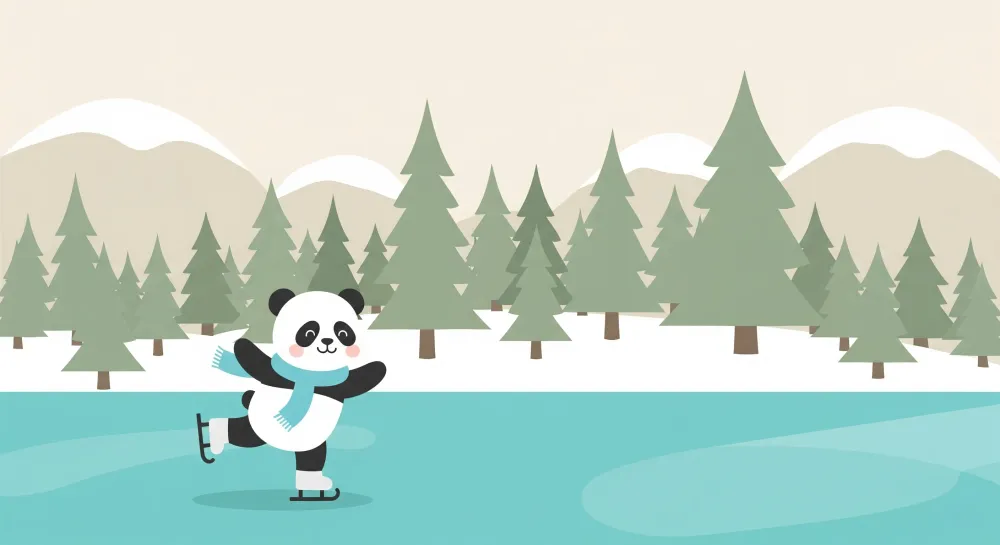 Tapet barnerom | Panda skøyter på islagt innsjø