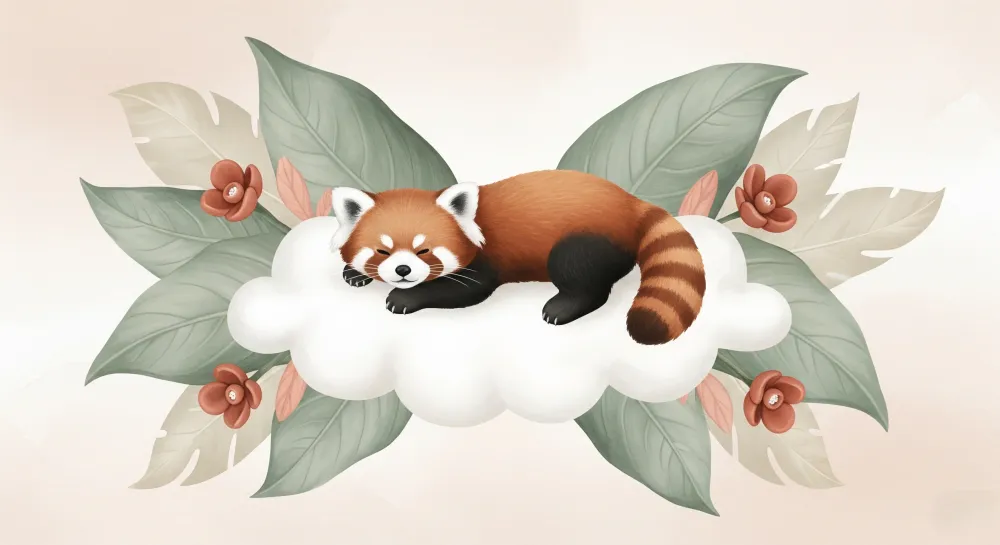 Tapet barnerom | Rød panda sovende på en sky
