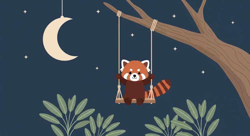 Tapet barnerom | Rød panda under en stjernehimmel