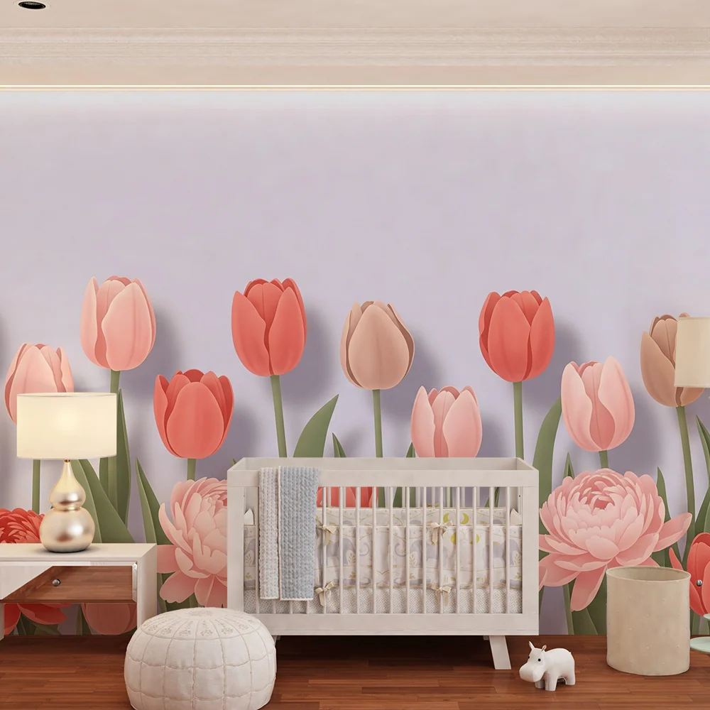 Tapet barnerom | Pastell tulipan buketter