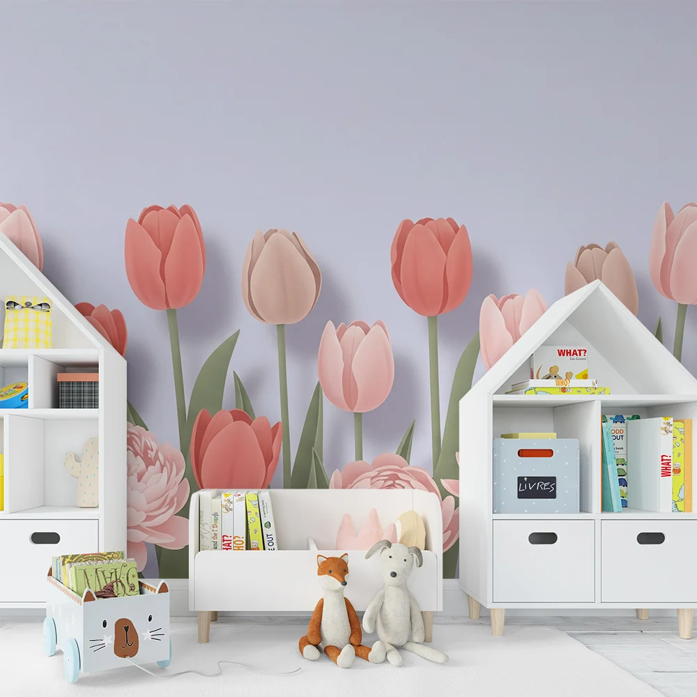 Tapet barnerom | Pastell tulipan buketter