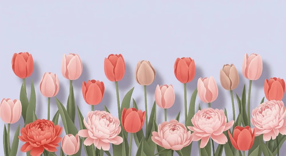 Tapet barnerom | Pastell tulipan buketter