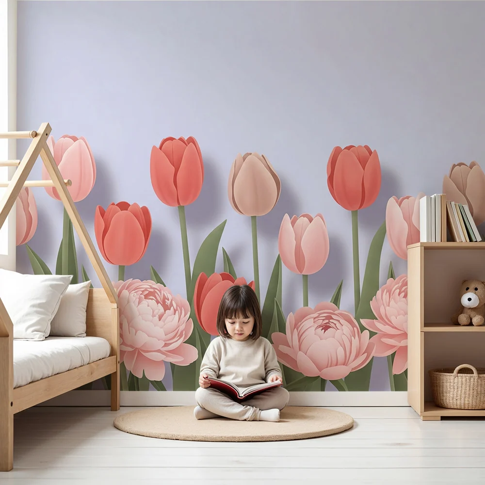 Tapet barnerom | Pastell tulipan buketter
