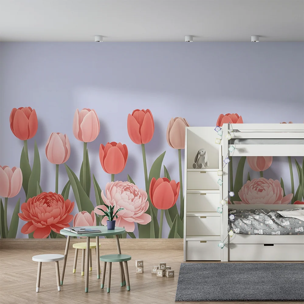 Tapet barnerom | Pastell tulipan buketter