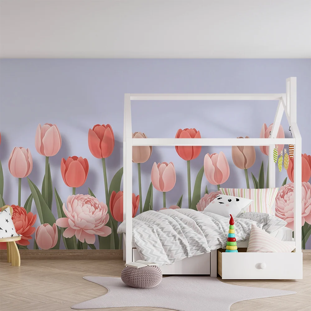 Tapet barnerom | Pastell tulipan buketter