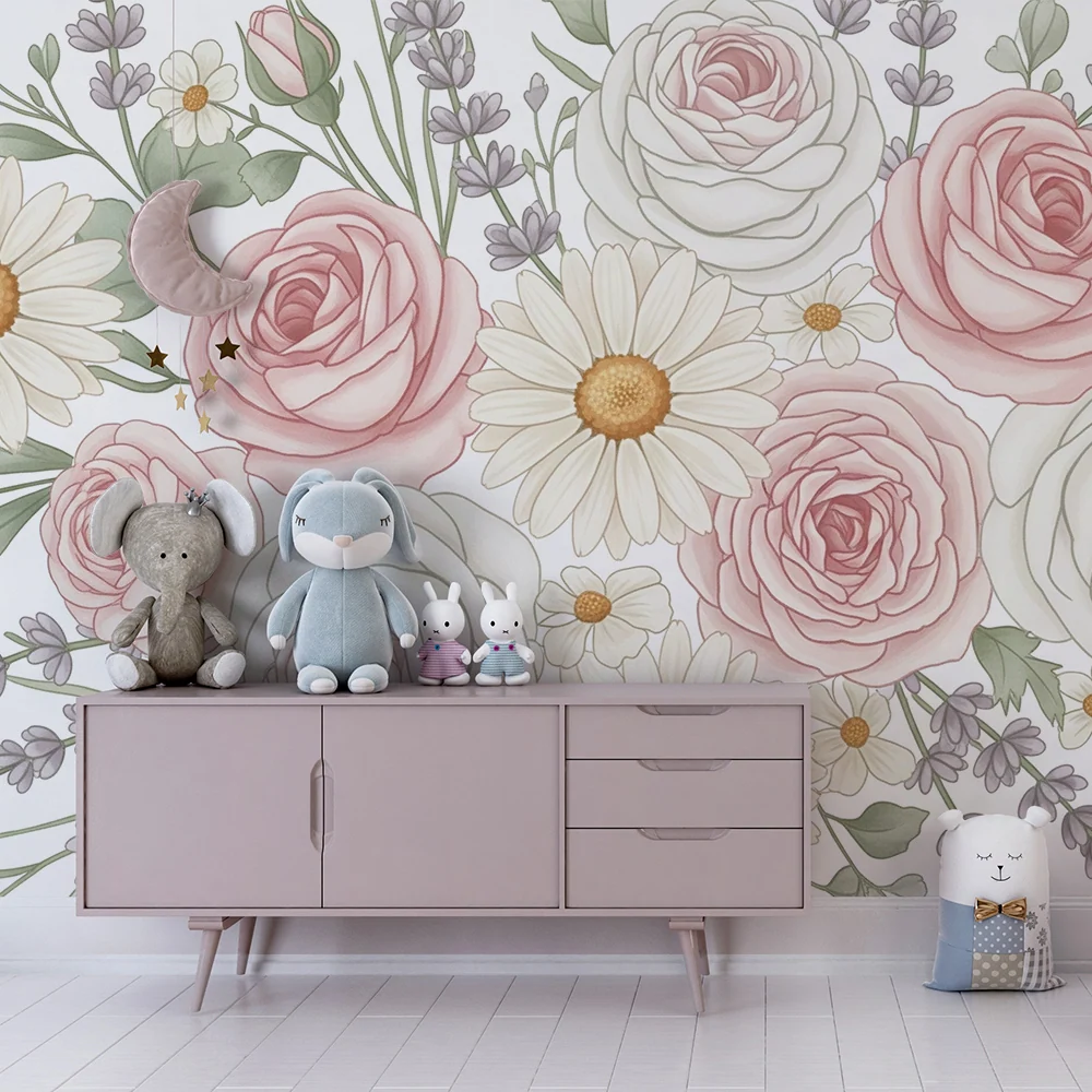 Tapet barnerom | Pastellblomsterkomposisjon