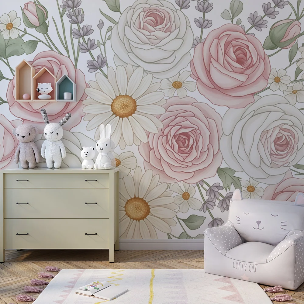 Tapet barnerom | Pastellblomsterkomposisjon