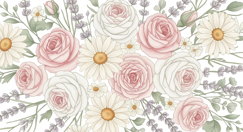 Tapet barnerom | Pastellblomsterkomposisjon