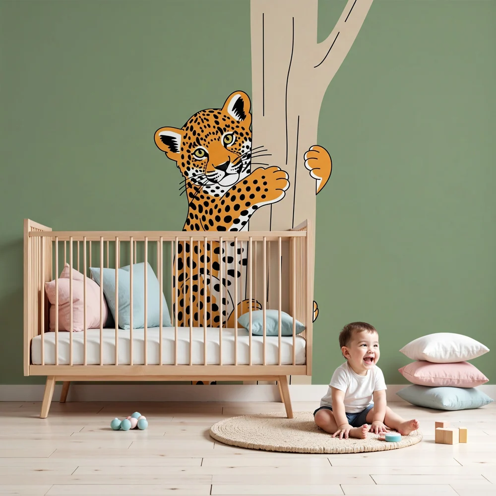 Tapet barnerom | Playful leopard its tree