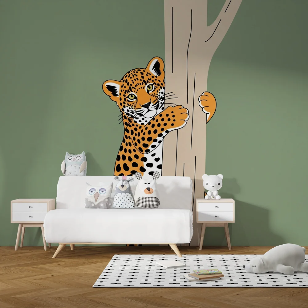 Tapet barnerom | Playful leopard its tree