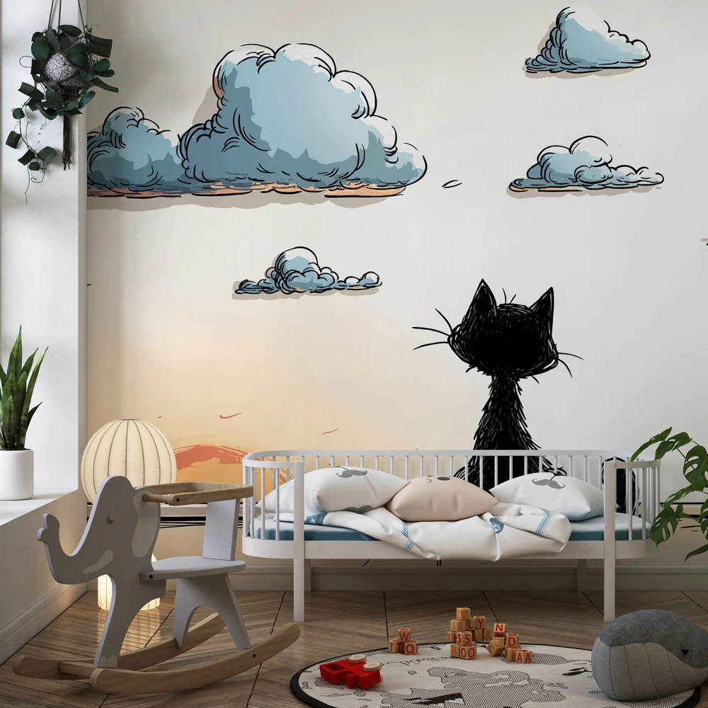 Tapet barnerom | Reflekterende katt og fredelig himmel