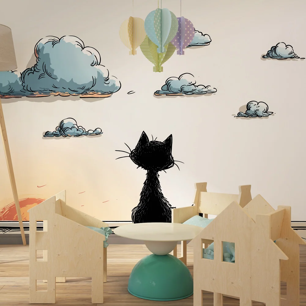 Tapet barnerom | Reflekterende katt og fredelig himmel