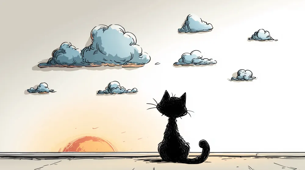 Tapet barnerom | Reflekterende katt og fredelig himmel