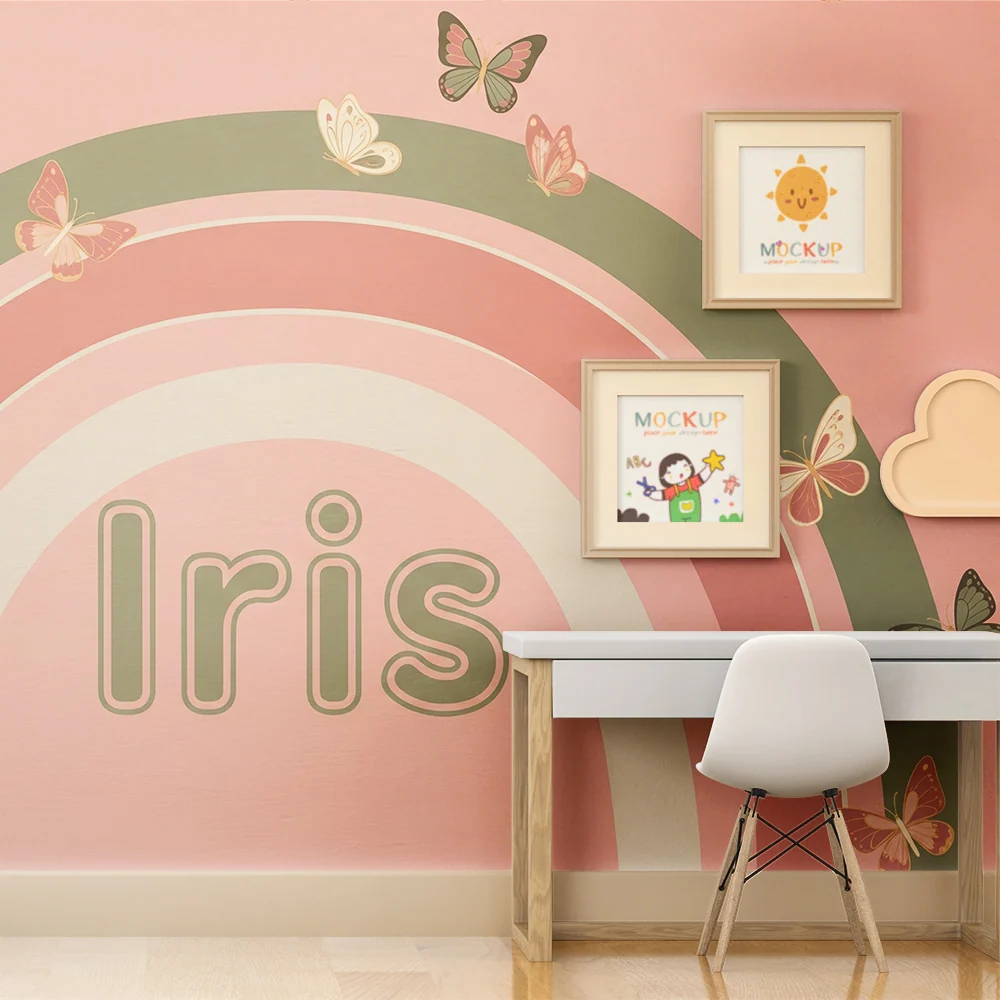 Tapet barnerom | Regnbue Iris med fargerike sommerfugler