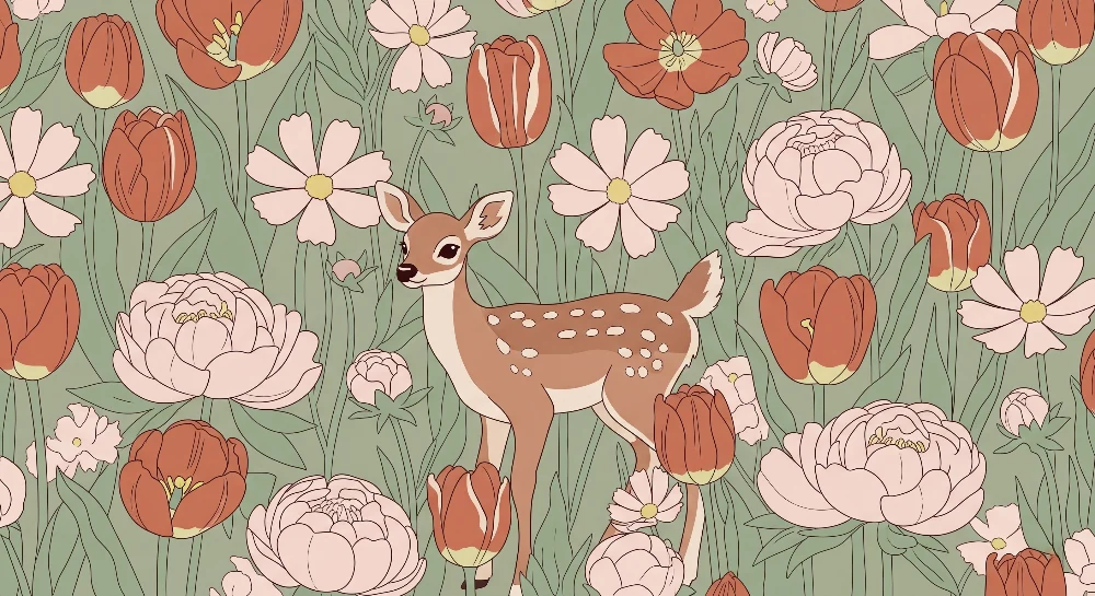 Tapet barnerom | Revervokse midt blant blomstene