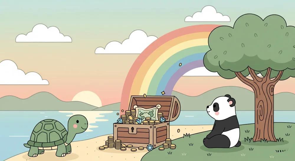 Tapet barnerom | Skattejakt med skilpadde og panda