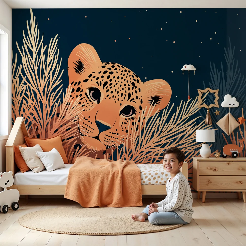 Tapet barnerom | Skjult leopard i stjernenatt