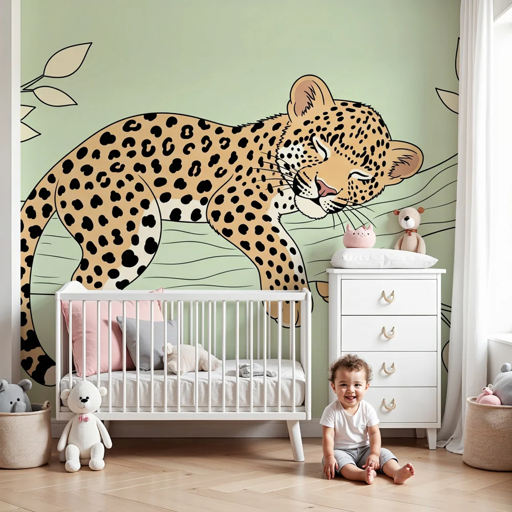 Tapet barnerom | Sove leopard på en gren