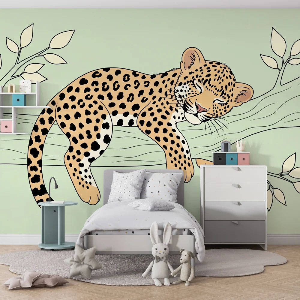 Tapet barnerom | Sove leopard på en gren