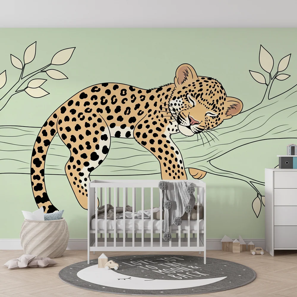 Tapet barnerom | Sove leopard på en gren