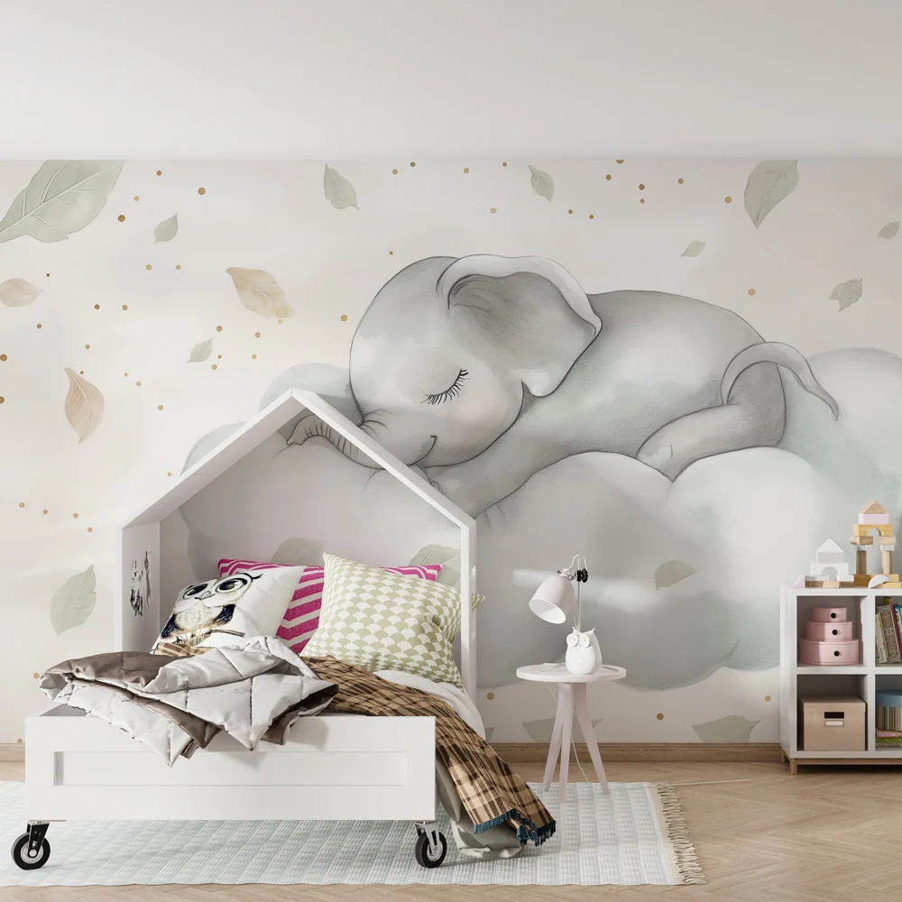Tapet barnerom | Sovende elefant på en sky