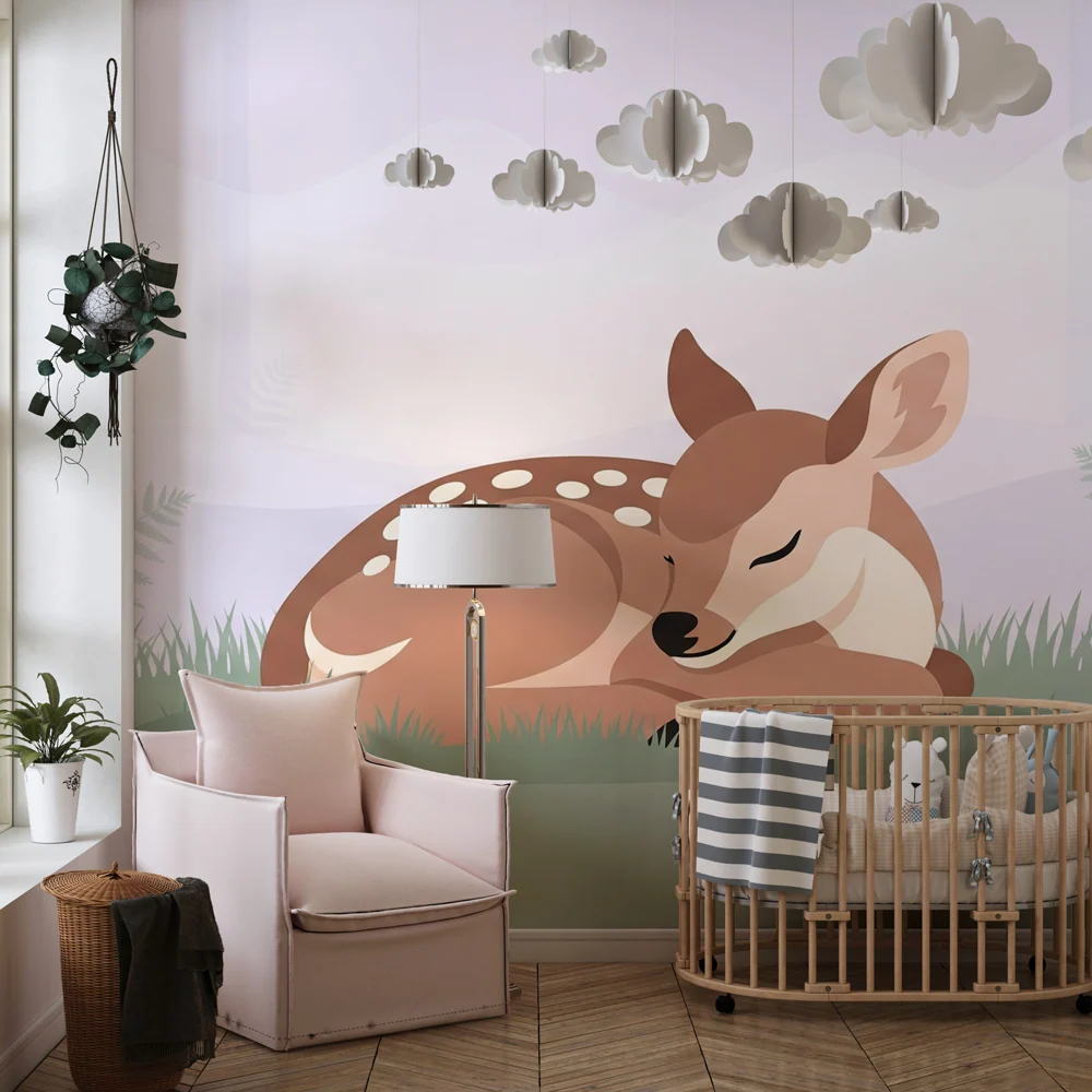 Tapet barnerom | Sovende fawn i skogen