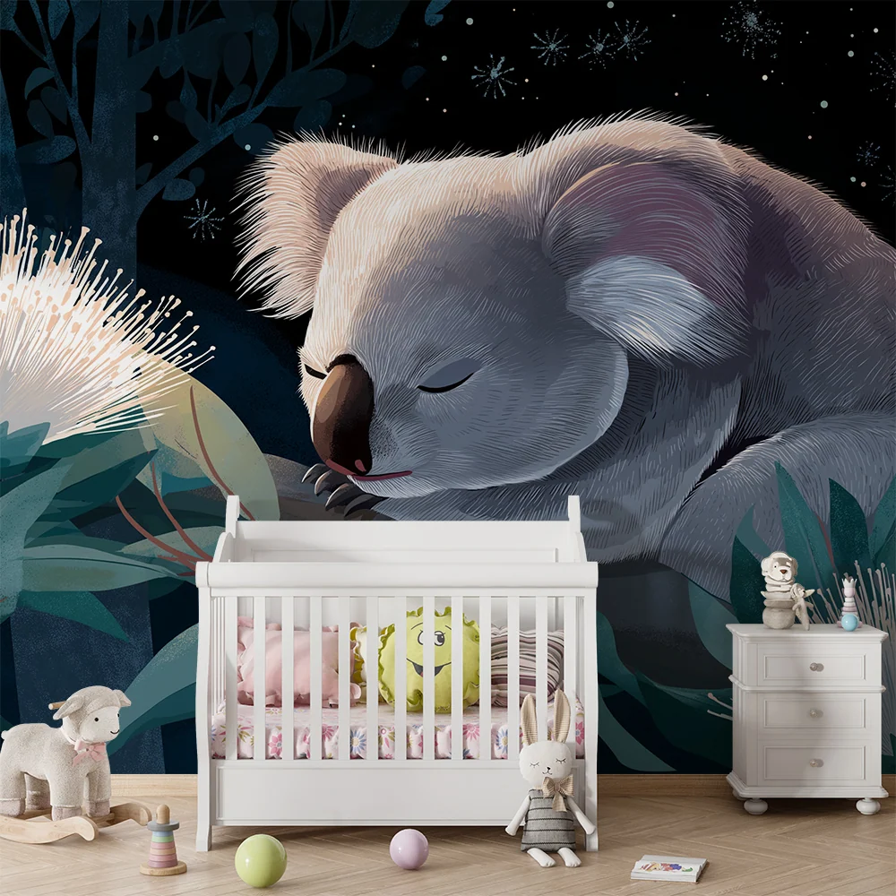 Tapet barnerom | Sovende koala blant australske blomster
