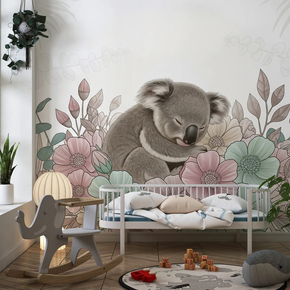 Tapet barnerom | Sovende koala blant blomstene