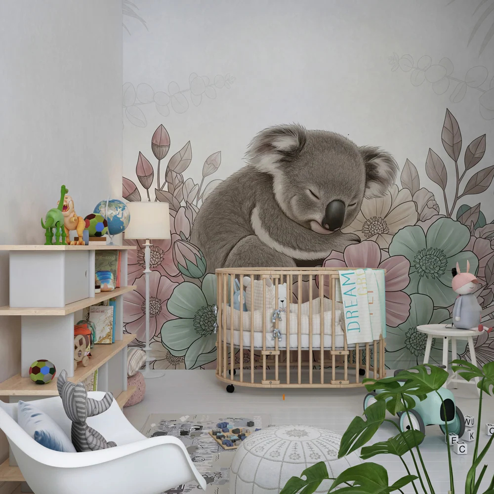 Tapet barnerom | Sovende koala blant blomstene